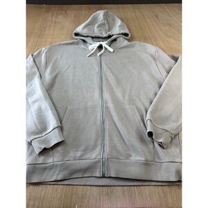 Forever 21 Men XXL Zip Up Hoodie Beige Fleece Lined Full Zip Casual
